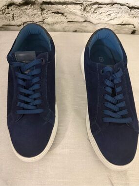 Italian Men's Navy Suede Low-Top Sneakers - G Brown